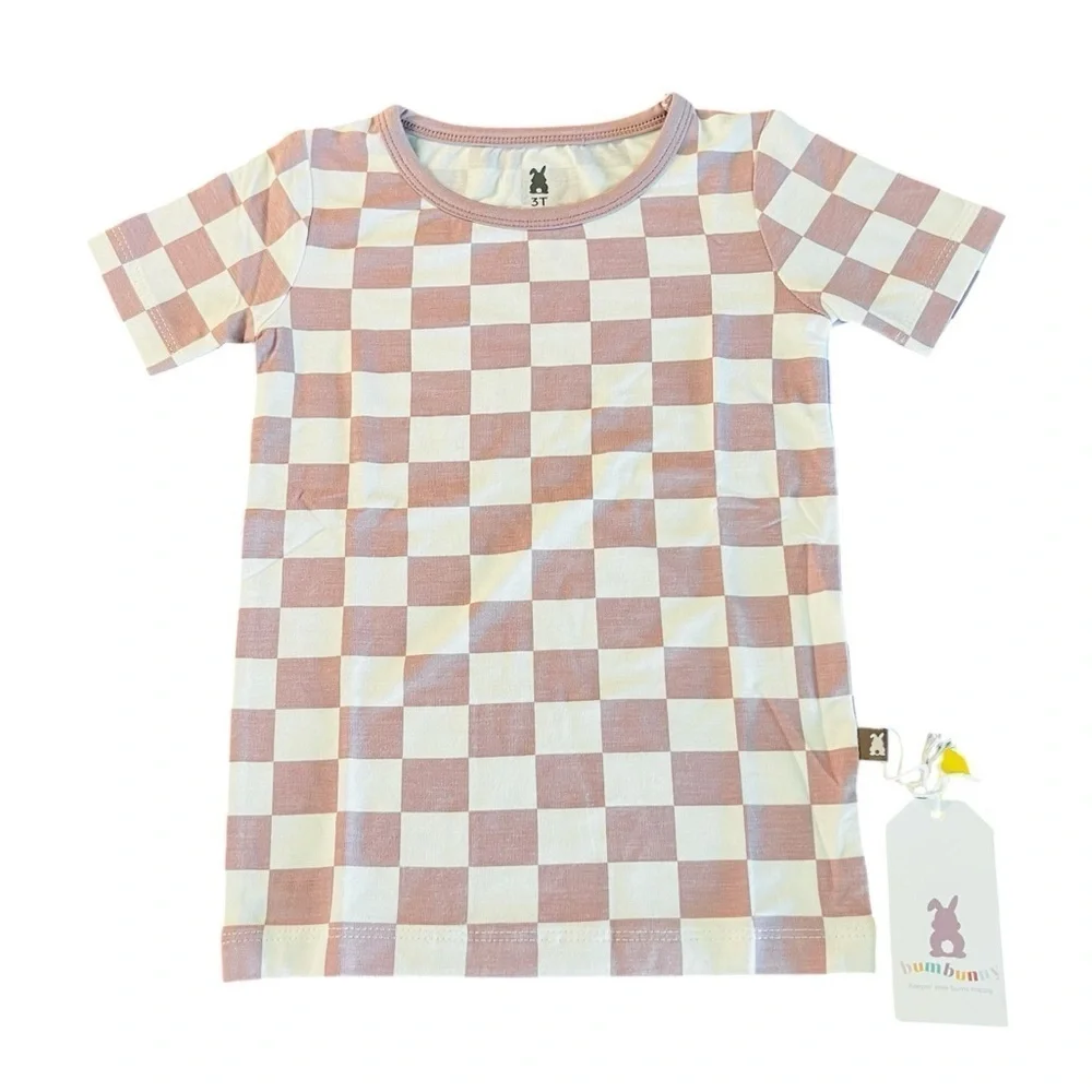 BUMBUNNY Girls Checkered Pajama Set - Lavender and White Size 3T NWT